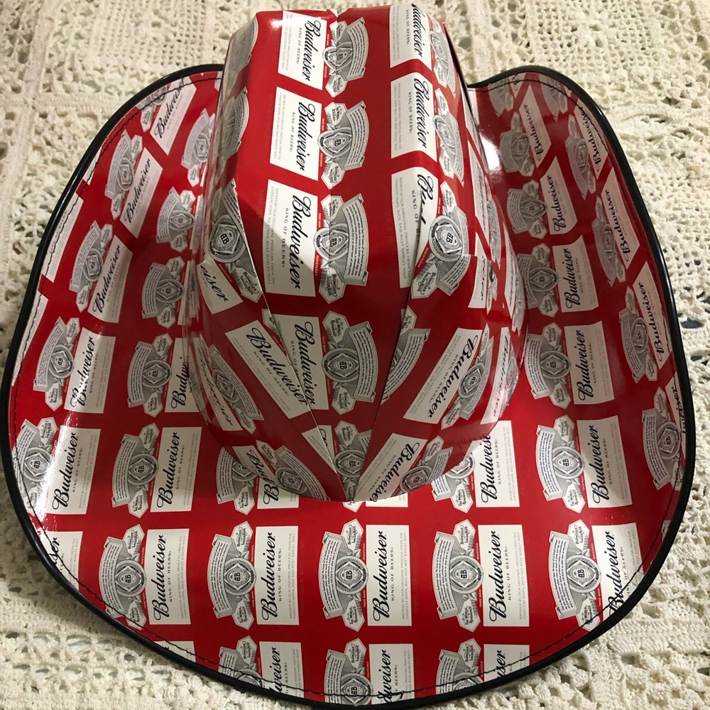 COPY - COPY - Budweiser cowboy/cowgirl hat one size fits all with elastic band.